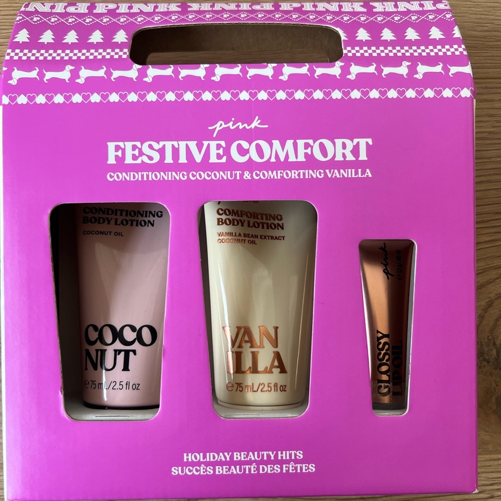 Pink Festive Comfort Coconut and Vanilla Body lotion & Glossy Lip oil
